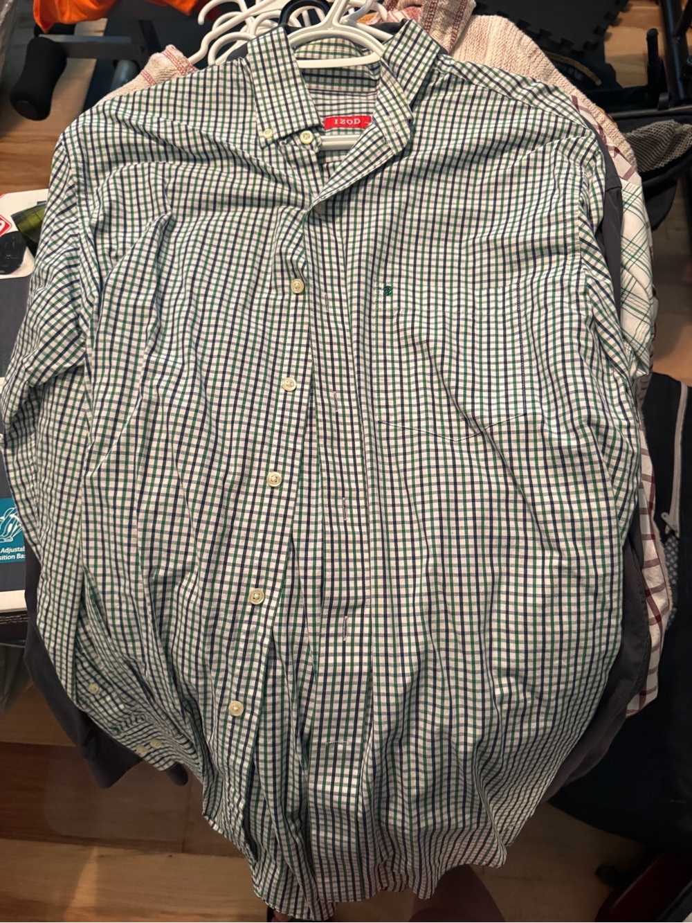 Izod Green & White Checked Button-Down Shirt